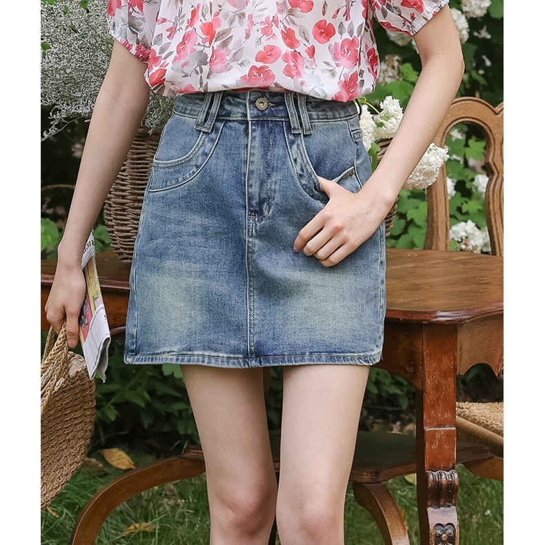 GHAOHES  กระโปรงเทนนิสยีนส์  🌈  มีซับใน  เก็บท้อง  สาวอวบ ขนาดS-4XL  วินเทจ  กระโปรงเกาหลี