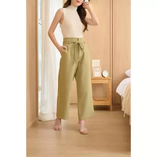 SHUUXME Ribbon pant (กางเกงขายาวเอวสูงพร้อมเข็มขัดโบว์)