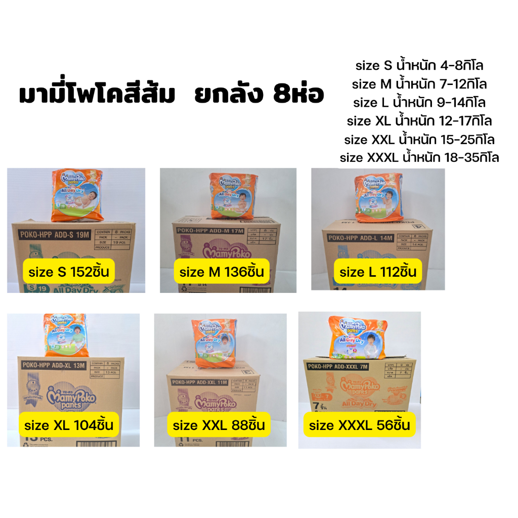 มามี่โพโค ออลเดย์ดราย ยกลัง8ห่อ แพมเพิสเด็กแบบกางเกง MamyPoko All Day Dry