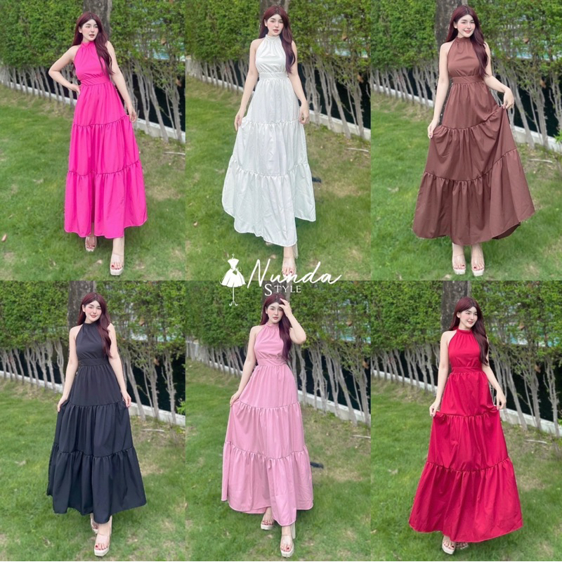📍พร้อมส่งสีดำ สีอื่นเข้าเพิ่ม10/3/69📍Dress  ชุดเดรสยาวสายคล้องคอโชว์หลัง ชุดเดรสใส่ไปคาเฟ่ทะเลออกเดท