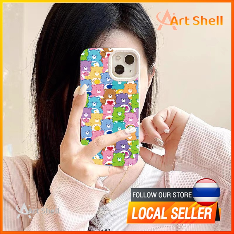 ส่งจากไทยเคส iphone 7P 8P 11 13 14 Pro Max กล้องป้องกันมิตรกับสิ่งแวดล้อมกันกระแทกดอก หลายหมีรักที่มีสีสัน