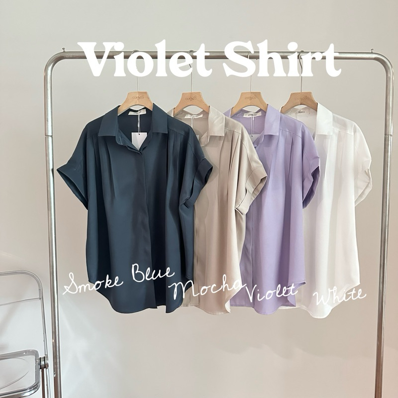 conycolours | Viloet Shirt เสื้อเชิ๊ตแขนสั้น ทรงปล่อย