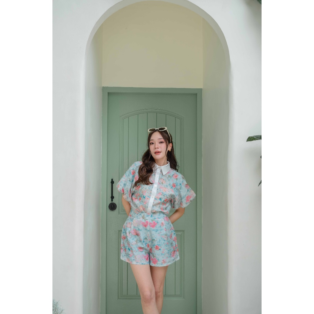Pamlook Mia set ผ้าซิลค์ลายดอกเขียว