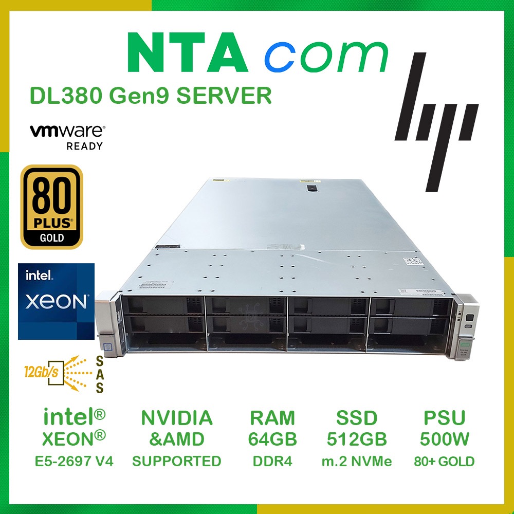 HP PROLIANT DL380 Gen9 XEON E5-2697V4 36 Core 72 Thread RAM 64GB NVMe 500GB+HDD SAS 8TB SERVER