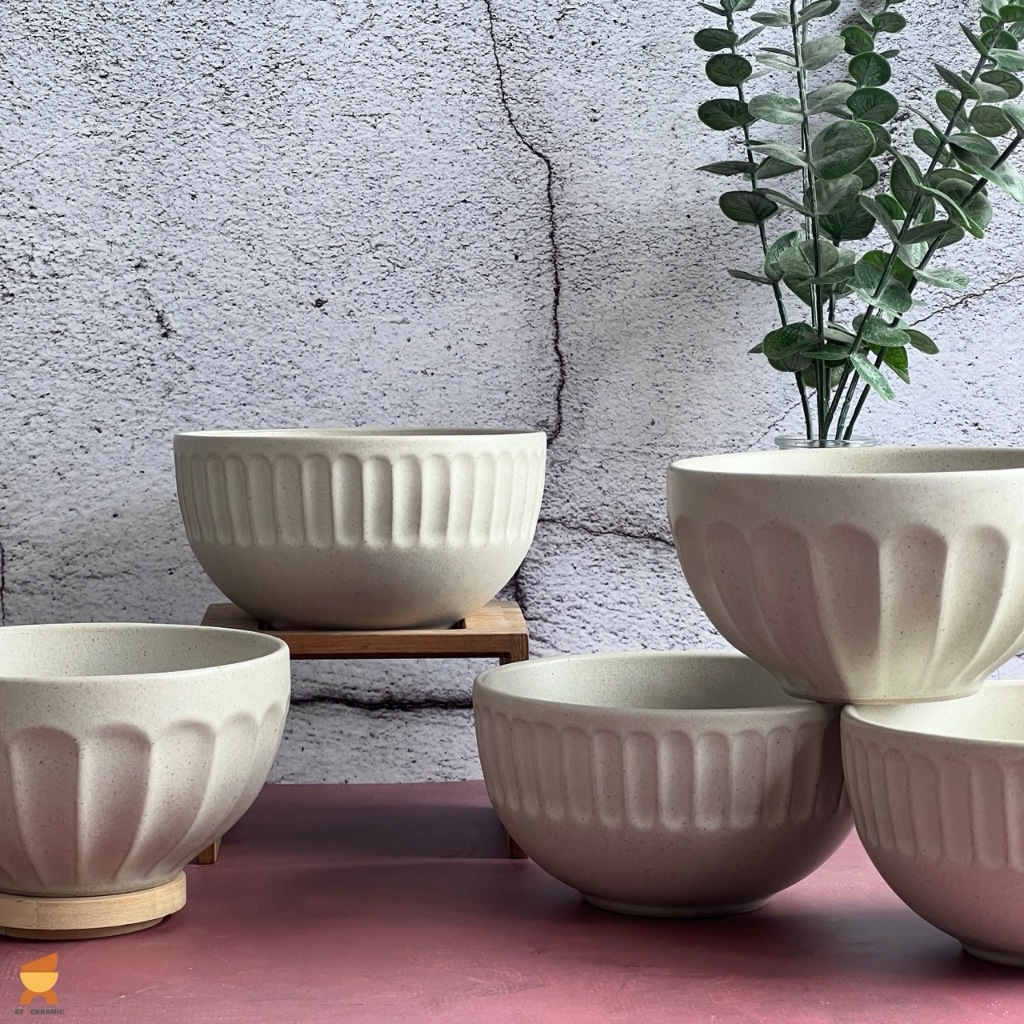 ชามเซรามิค ชามขนาด 6 นิ้ว เคลือบด้าน สีเทา มีให้เลือก 2 ลาย - AT1CERAMIC
