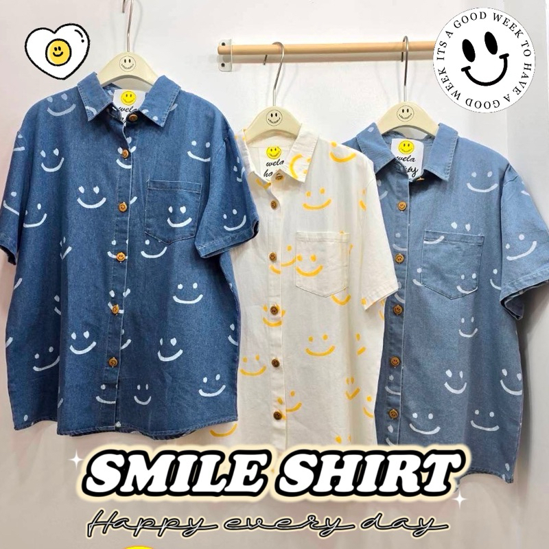Smile Jeans Shirt เสื้อเชิ้ตยีนส์ ลายสไมล์ น่ารัก