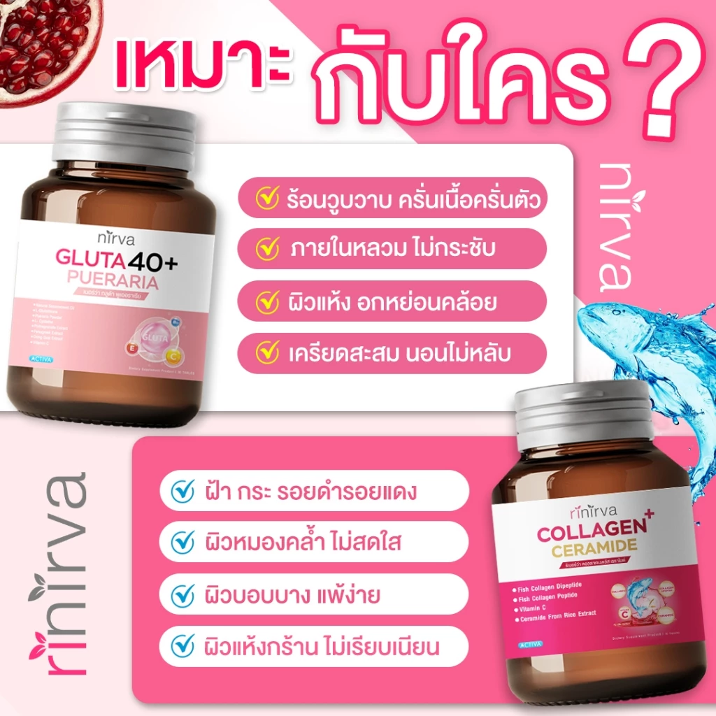 Rinirva Collagen / Gluta 40+ เซตคู่ดูแลสุขภาพผู้หญิง ลดฝ้า กระ วัยทอง thumbnail 3