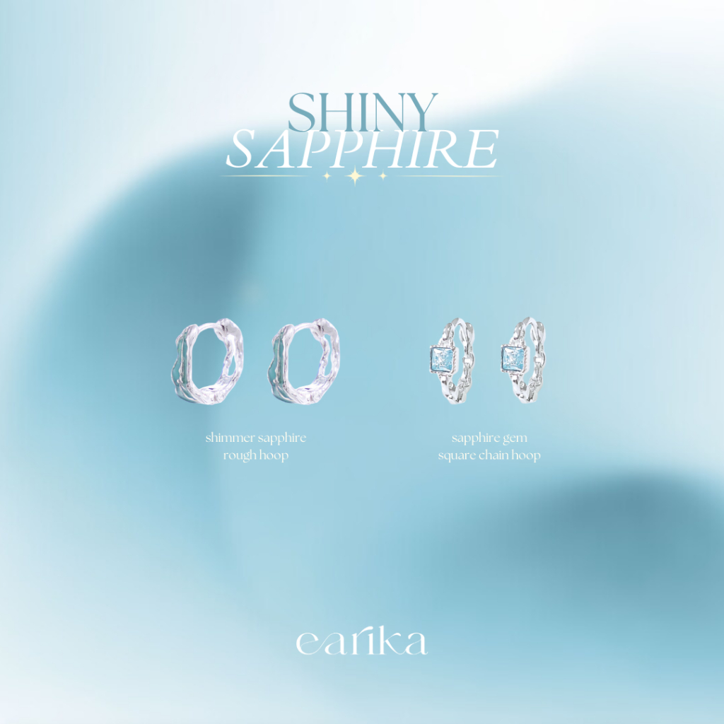 earika.earrings - shiny sapphire hoop ต่างหูห่วงเงินแท้สีฟ้าน้ำทะเล ผิวแพ้ง่ายใส่ได้