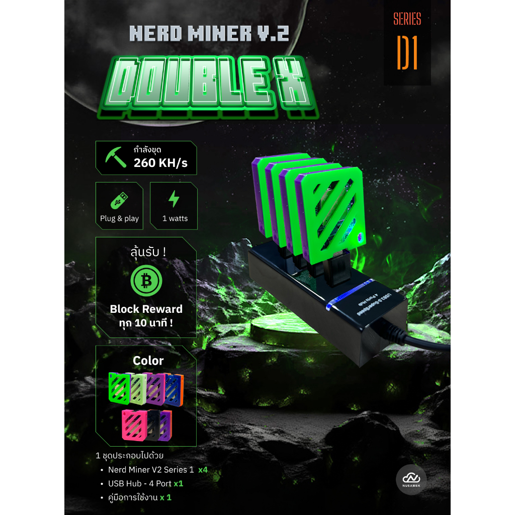 Nerd Miner V2 Model DoubleX (Series D1) "Set 4 pcs+Hub" แรงขุดรวม ~260-280 KH/s