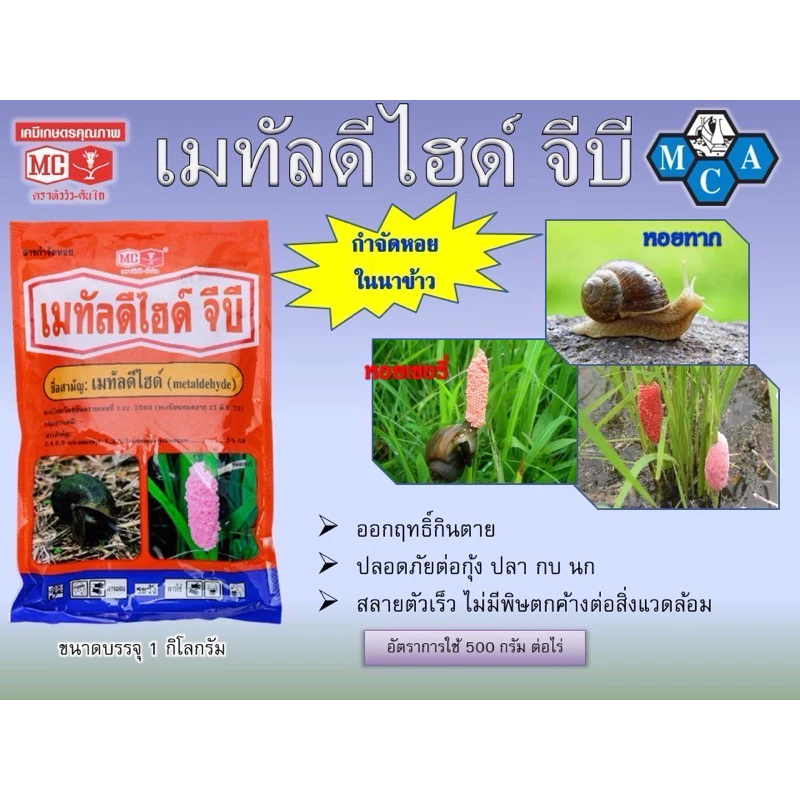 เมทัลดีไฮด์ จีบี(ตราหัววัว คันไถ)สารกำจัดหอย 1 กิโลกรัม ส่งไว