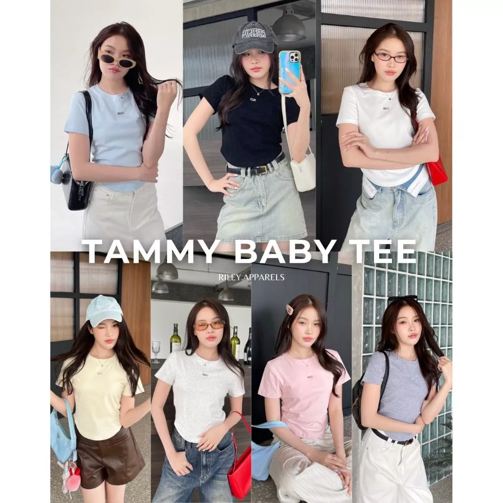 Riley.apparels - Tammy baby tee ปักอะไหล่เงิน 9104
