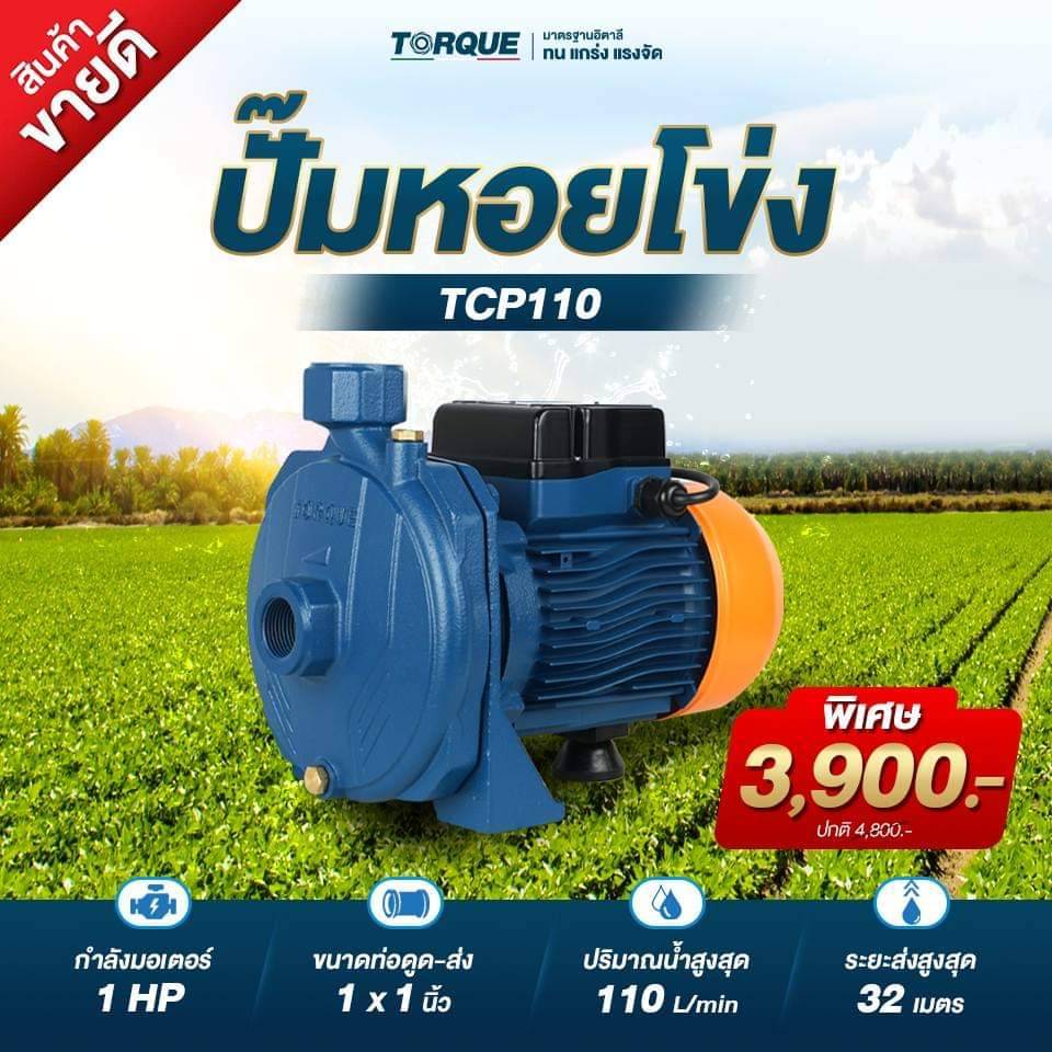 TORQUE ปั๊มไฟฟ้า รุ่น TCP110 750วัตต์ 1HP 230V ท่อออก 1x1นิ้ว HEADMAX 30เมตร ปั๊มหอยโข่ง ปั๊มน้ำ ดูดน้ำ ปั๊ม