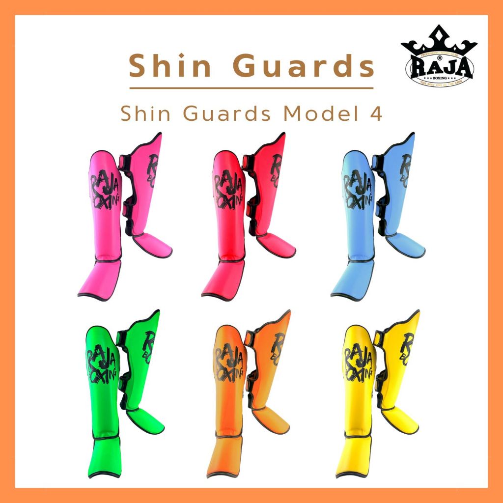 สนับแข้ง สนับแข้งมวยไทย อุปกรณ์ซ้อมมวย RAJA BOXING Shin Guards Model 4 (หนังไมโครไฟเบอร์ 100%)