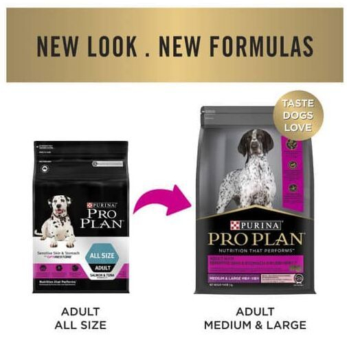 Proplan Adult Medium&Large Sensitive Skin & Stomach 3 kg. อาหารสุนัขสูตรผิวหนังแพ้ง่าย ขนาด 3 กก.