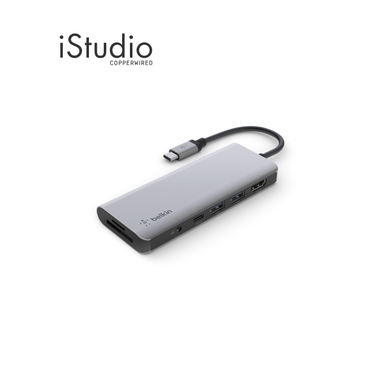 BELKIN ฮับมัลติมีเดีย USB-C แบบ 7 in 1 Pass 100W สีเทา I iStudio by copperwired