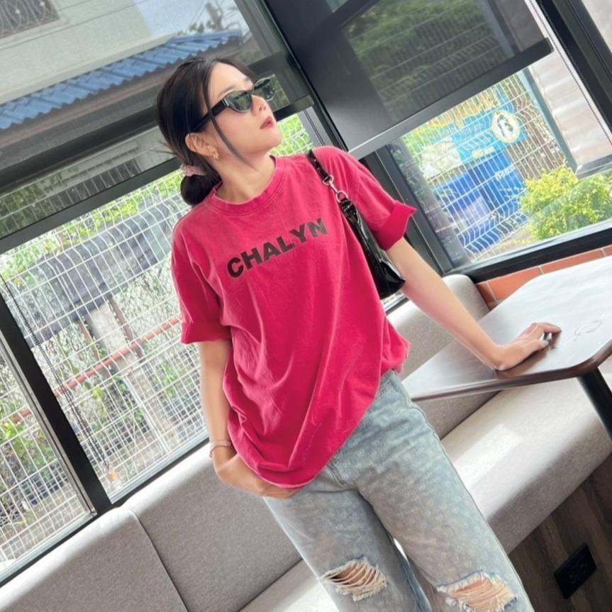 CHALYN เสื้อยืดสกีน สีชมพูฟอก LM14 Oversize รุ่น Aries unisex