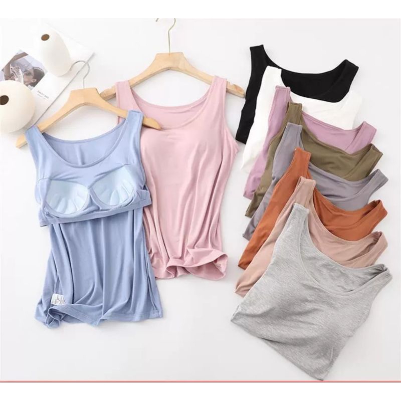 เสื้อกล้ามเสริมฟองน้ำ ฟองน้ำเย็บติดกับตัวเสื้อให้แล้ว ซักเครื่องได้ ฟองน้ำอยู่ทรงสวย พร้อมส่งจากไทยร้าน kooshop