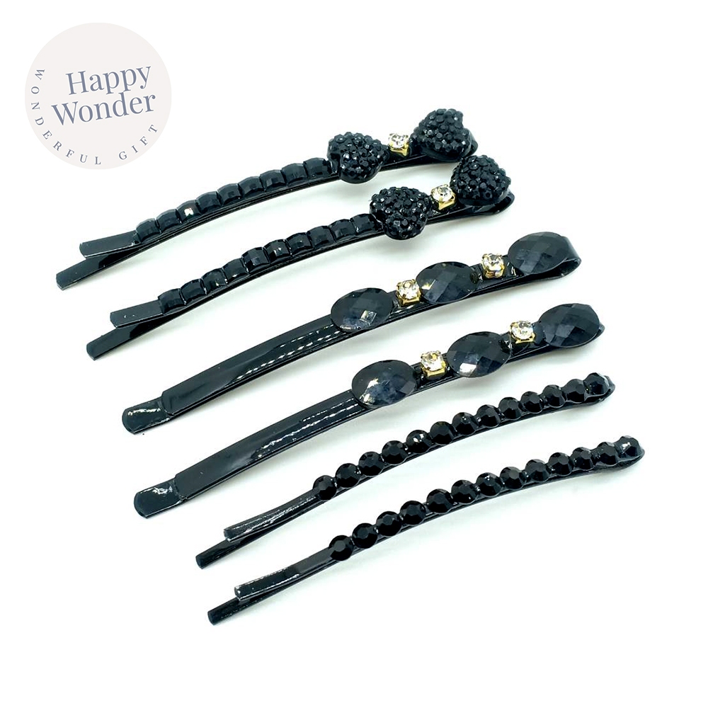 2 ชิ้น กิ๊บติดเพชร กิ๊บหนีบผมดำ หนีบแน่น กิ๊บดำ เพชรดำ hairpin กิ๊บเสียบผม สุดฮิต