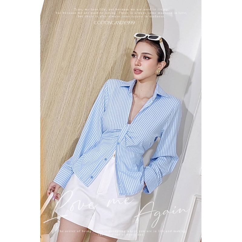 AP14-พร้อมส่ง New.Dollar.top เสื้อเชิ้ตสีฟ้า ดีไซน์เก๋