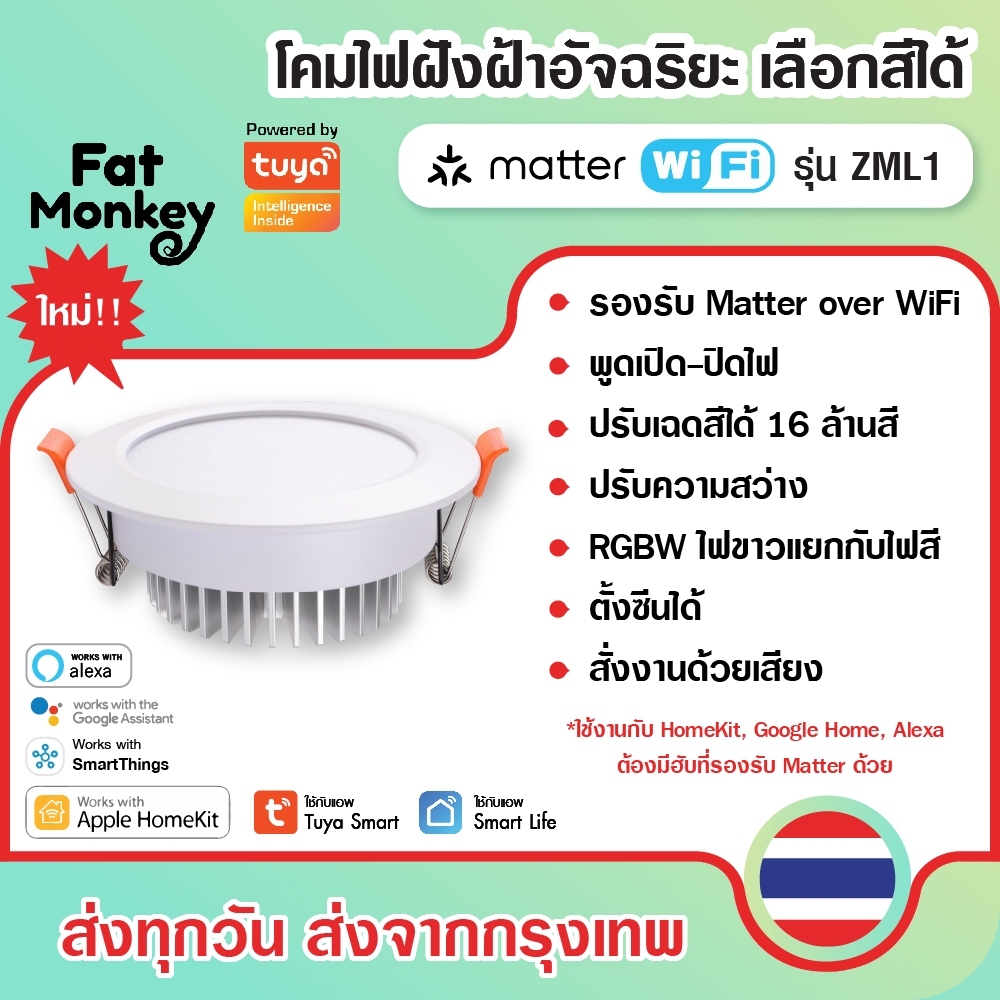 Zemismart Matter WiFi Smart Dwonlight รุ่น ZML1 9W, 12W, 15W โคมไฟฝังฝ้า ปรับสีได้ 16 ล้านสี