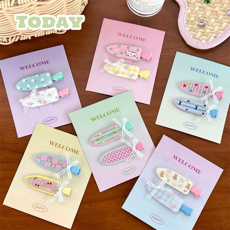 Cute 291 กิ๊บติดผม กิ๊บหนีบผมเตารีด ติดโบว์สีหวาน 2 ชิ้น/แพ็ค กิ๊บปากเป็ด