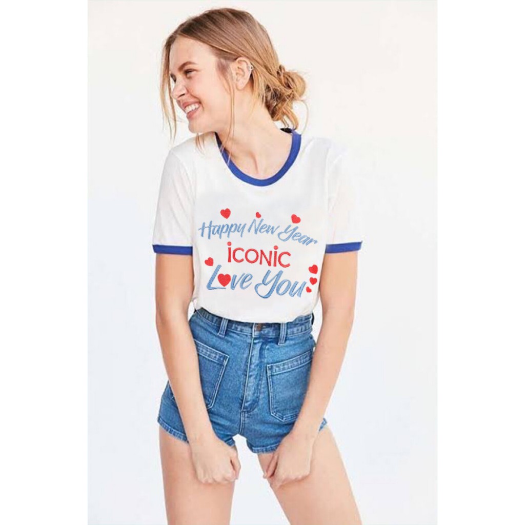iCONiC BLUE NEW YEAR T-SHIRT #6163 เสื้อยืด ปีใหม่ สีน้ำเงิน ปักลาย ใส่ได้ทั้ง ผช ผญ