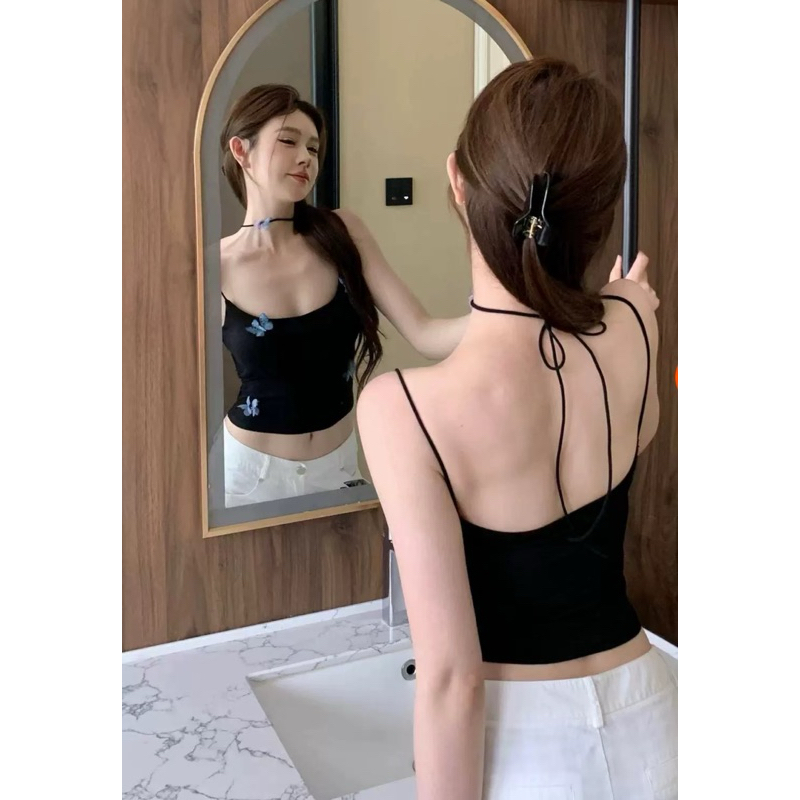 (พร้อมส่ง) Apilapa เสื้อครอปสายเดี่ยวผีเสื้อ