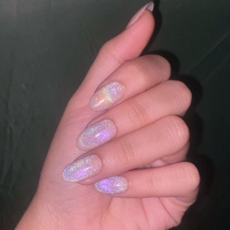 เล็บปลอมเจลลูกแก้วโฮโลแกรมสีหวานๆ