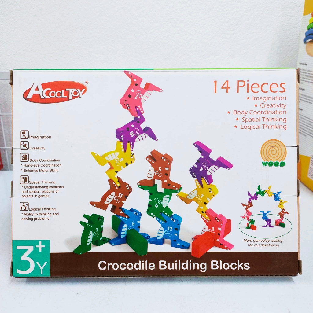ตัวต่อไม้ จระเข้ 14 ชิ้น เหมาะสำหรับเด็กอายุ 3ปีขึ้นไป Crocodile Building Block