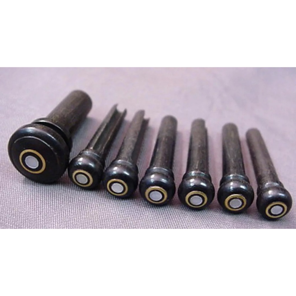 Ebony Bridge Pins & End pin with Pearl Dot & Brass ring, 5.4 mm