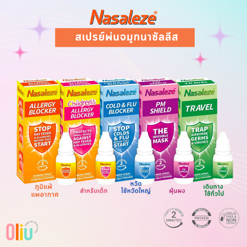 Nasaleze Spray สเปรย์พ่นจมูก นาซัลลีส สีฟ้า Nasaleze Travel / PM Shield/ Allergy /Cold&Flu /CoviTrap