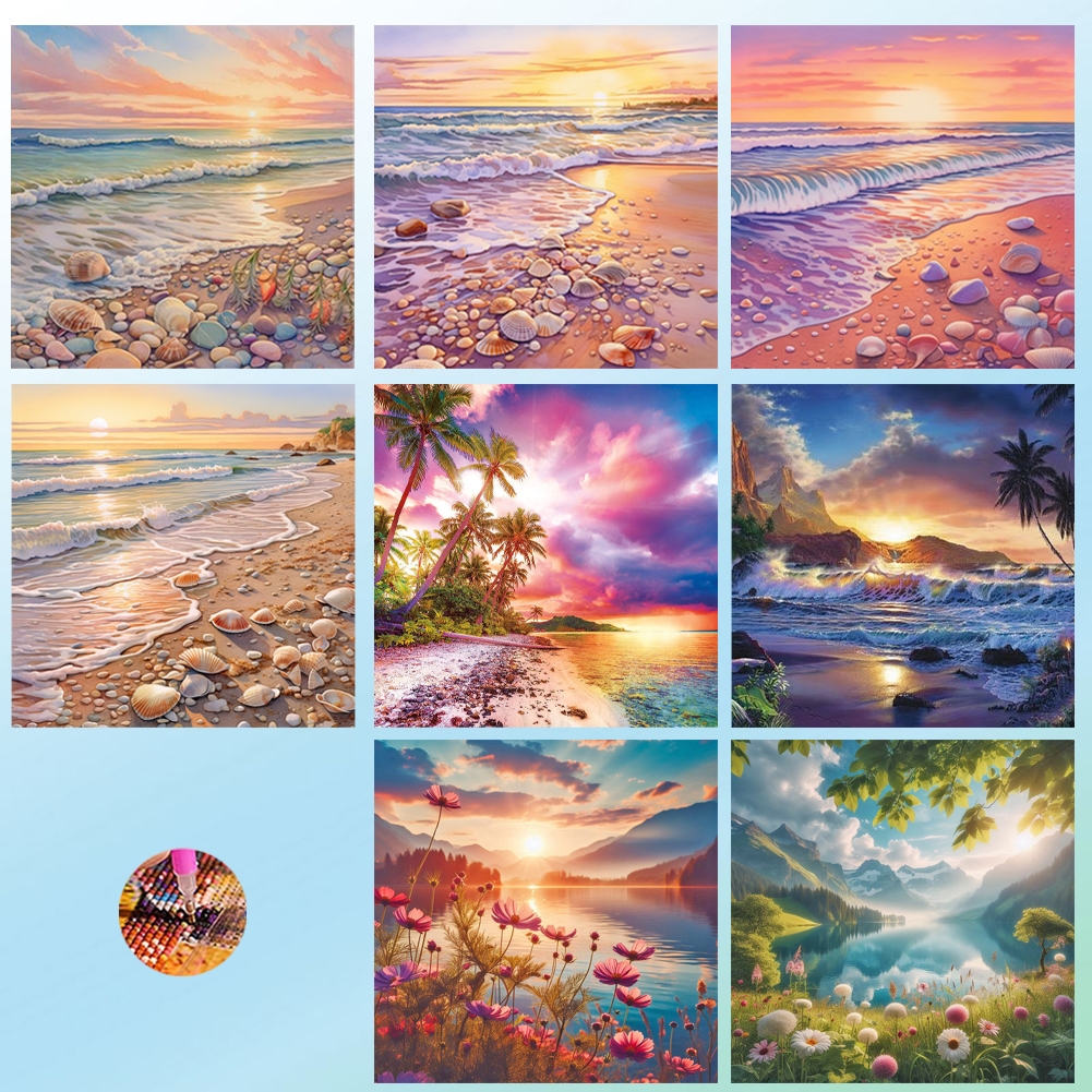 Diamond Painting 5D DIY ภูเขา ชายหาด ครอสติสคริสตัล 5 มิติ ปักครอสติส ภาพติดเพชร WxH 30x30 cm
