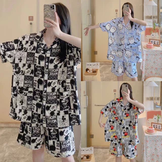🎀ชุดนอน อก 52บิ๊กไซส์ แขนสั้นขาสั้นลายการ์ตูน ผ้าบางเบาใส่สบาย