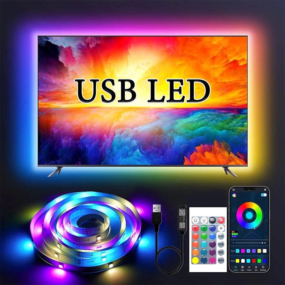 RGB ไฟหลังทีวี USB ไฟเส้น Led ไฟแต่งห้อง led เปลี่ยนสีได้ ไฟrgb ไฟ led แบบเส้น 5mถึง20m ไฟติดทีวีแบบUSB ไฟ LED กระพริบ