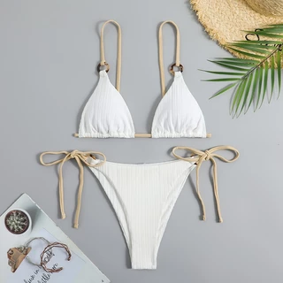 ไลฟ์สดลด50% บิกินี่สาย ชุดว่ายน้ำแฟชั่น sexy bikini set ชายหาด ผูกเอว summer#0143