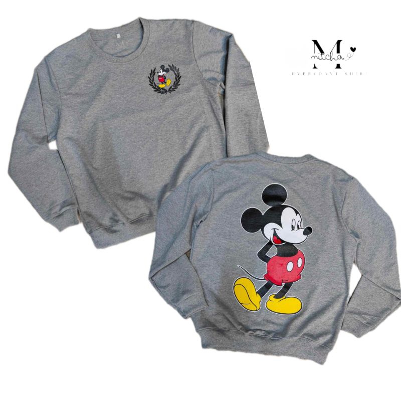 เสื้อแขนยาวสเวตเตอร์สีเทา cottonเกล็ดปลา ลายมิกกี้เมาส์