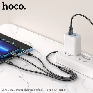 HOCO X76 3in1 สายชาร์จ 3 หัว สำหรับ iOS + Micro + Type-C ยาว1เมตร จ่ายไฟเต็ม 2A ชาร์จพร้อมกัน 3 เครื่อง [X74] hc1