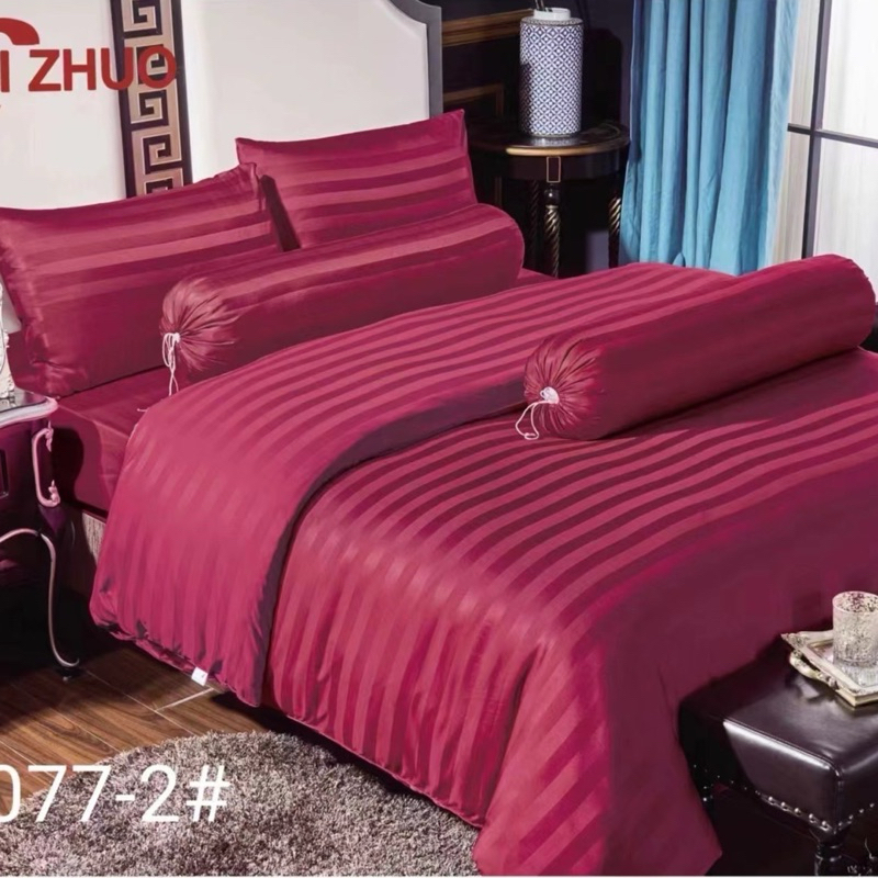 ผ้าปูที่นอนสีพื้นลายริว 5ฟุต 5ชิ้น ผ้าหนานุ่มสีไม่ตกมียางรัดมุม มีสีให้เลือก