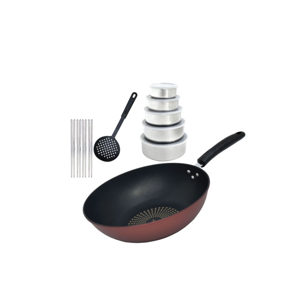 Diamond Chef ชุดกระทะ no.1 กระทะ 32 cm แถมฟรีโถสแตนเลส 5 ใบ พร้อมกระชอนและตะเกียบ 4 คุ่
