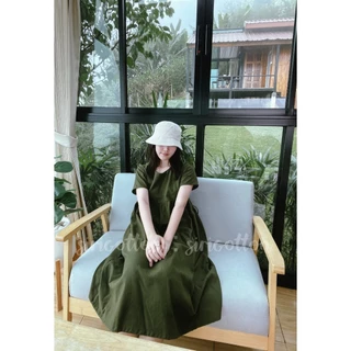 เดรสผ้าฝ้าย เดรสคลุมท้องได้ ใส่สบายพรางหุ่น ฟรีไซส์