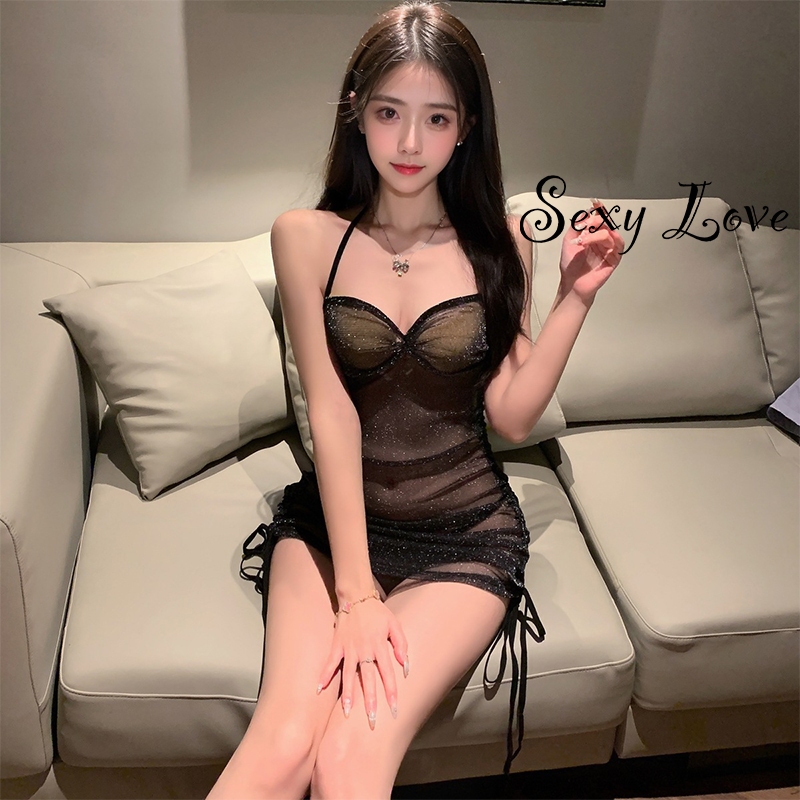 Sexy Love เดรสซีทรูเซ็กซี่ ชุดเซ็กซี่ผู้หญิง ไฮไลท์รูปร่างของคุณ กระโปรงสะโพกสั้นพิเศษโปร่งใส H9270