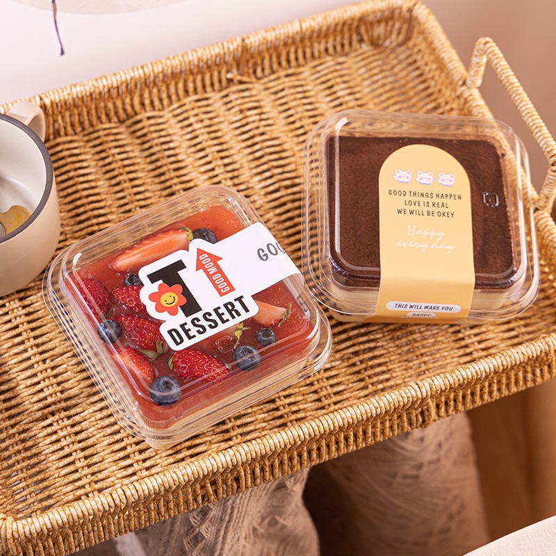 กล่องพลาสติกเค้กโรล แยมโรล กล่องบานอฟฟี่ W01 ขนาด 9*9cm พร้อมฝาปิด แพค 20 ใบ ไม่รวมสติ๊กเกอร์