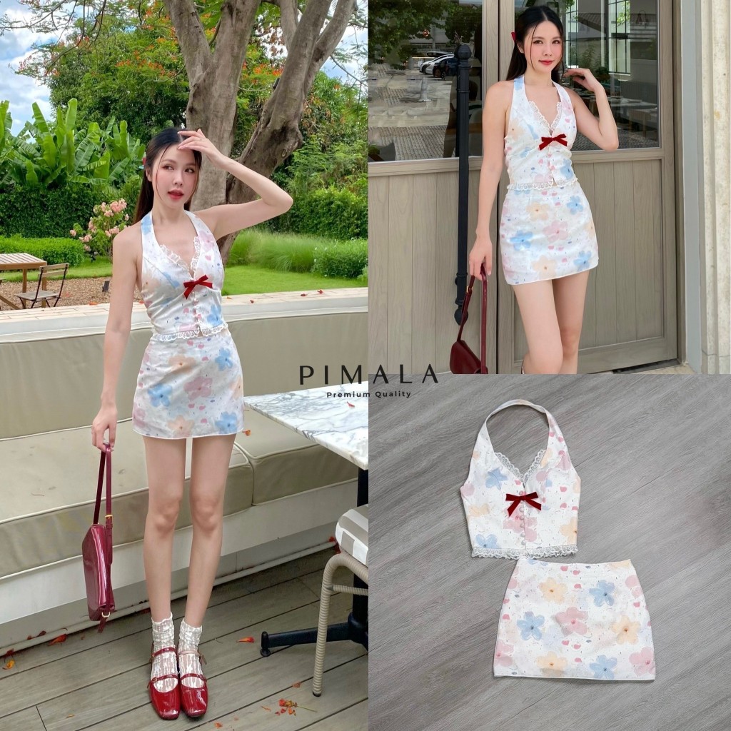 Size M เซ็ทเสื้อคล้องคอแซมลูกไม้ Pimala PML04 สไตล์ลูกคุณ