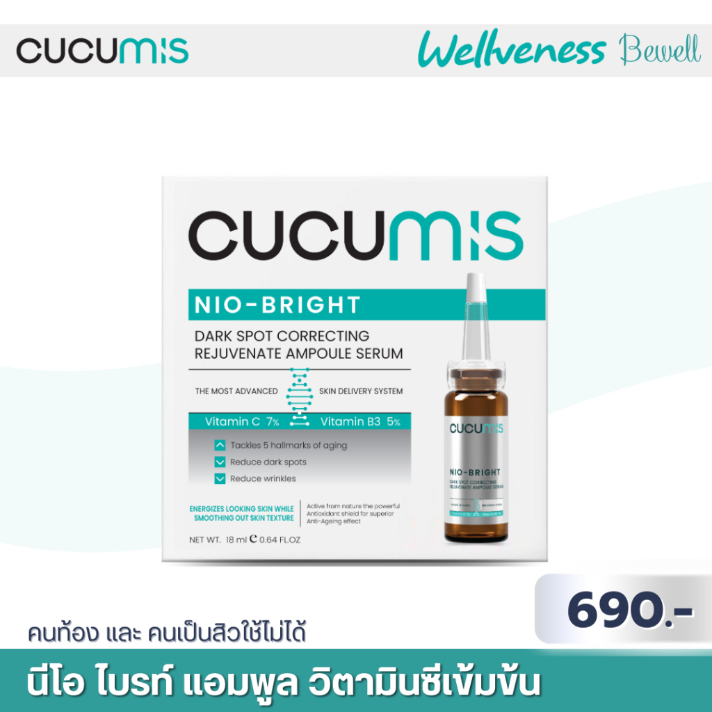 Wellveness Cucumis นีโอ ไบรท์ แอมพูลสูตรวิตามิน C เข้มข้น ดูแลความหมองคล้ำสะสม ผิวโทรมมาก มีรอยดำ รูขุมขนไม่กระชับ