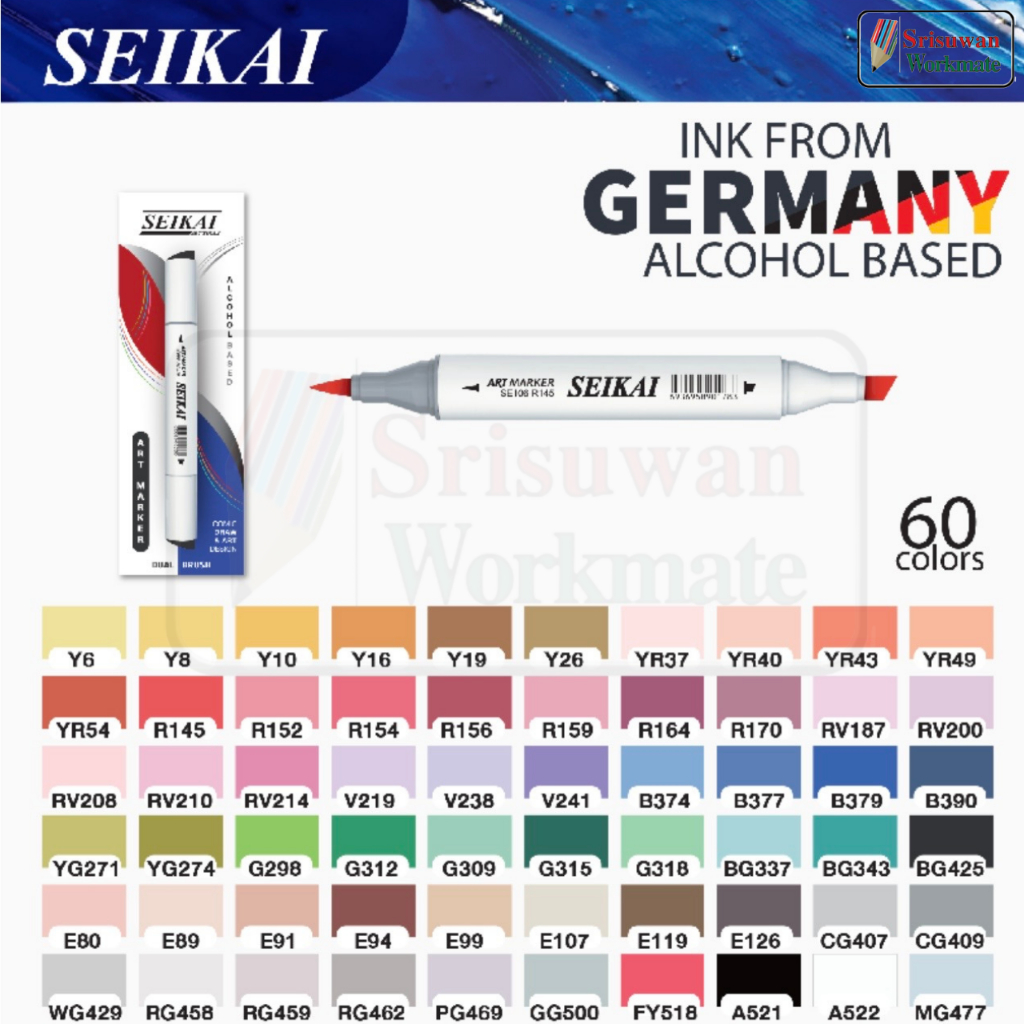 SEIKAI Art Marker ปากกามาร์คเกอร์ 2 หัว แยกสี 1 ด้าม Germany Ink Technology SEIKAI COPIC Sketch Mark