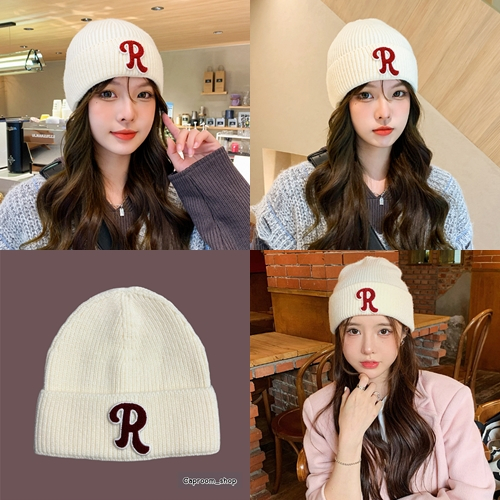 หมวกไหมพรม_R Cap_Hat ใส่กันหนาว ลายปัก มีหลายสี ราคาถูก พร้อมส่ง