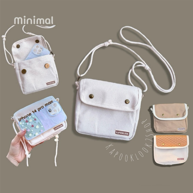 กระเป๋าสะพายข้าง มินิมอล ♡ แคนวาส ใส่โทรศัพท์ 14 max ได้ สะดวกใช้ง่าย แมชท์ได้ทุกชุด♡