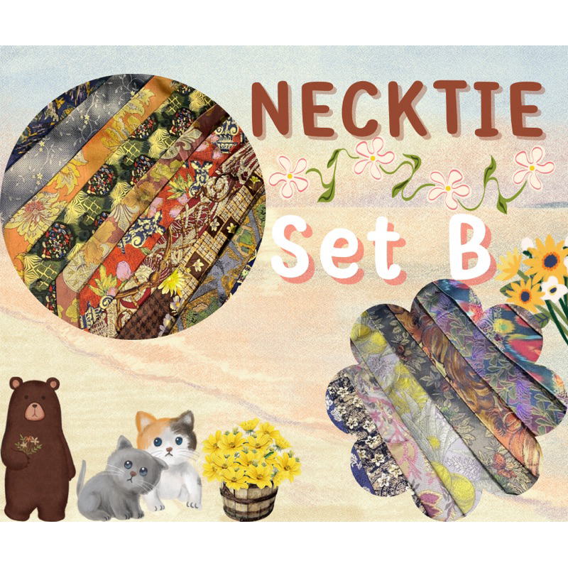 Set B เนคไทมือสอง ลายวินเทจ ลายดอกไม้ Necktie ส่งของจันทร์ พุธ ศุกร์