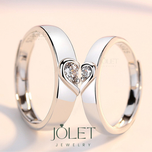 Jolet แหวนคู่ เงิน92.5 แหวนเงิน มินิมอลสวยหรูมีเพชรczประดับเป็นรูปหัวใจ