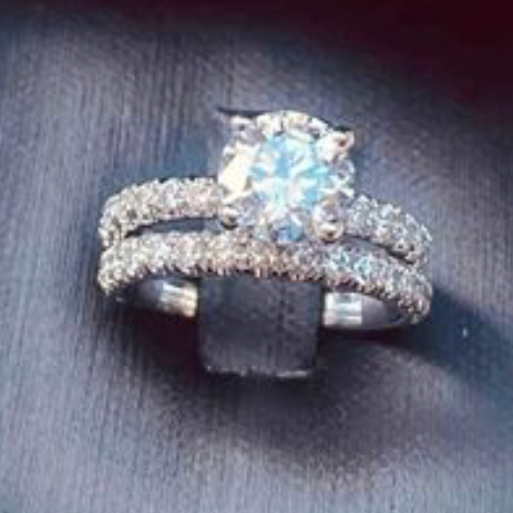 แหวนเพชร Lab Grown Diamond Bridal Set Rings (1 ct Solitaire Pavé Ring + Eternity Band) ทองคำขาว 14K